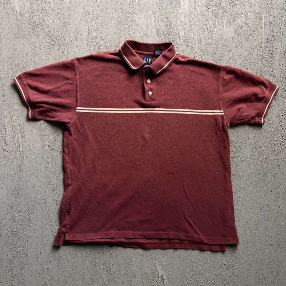 Vintage GAP Polo Shirt Medium Burgundy 2000s Y2K Striped Pique Cotton